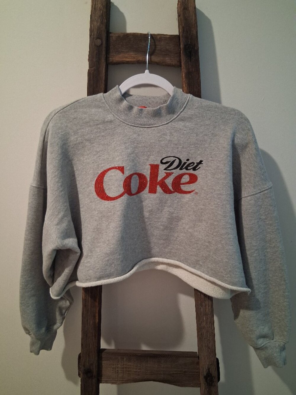 Diet Coke Gray Bedazzled Women's Small Cropped Pullover Sweatshirt